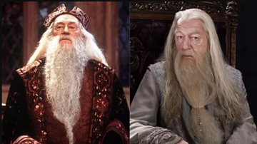 Montagem mostrando primeiro Dumbledore, interpretrado por Richard Harris, e o segundo, de Michael Gambon - Divulgação
