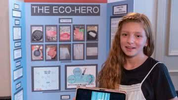 Imagem Madison Checketts durante apresentação do Eco-Hero - Reprodução / Society for Science