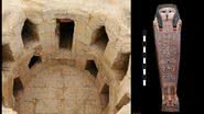Tumba de Gerza, no Egito, e artefato com retrato de múmia encontrado pelos arqueólogos - Divulgação/Ministério do Turismo e Antiguidades do Egito
