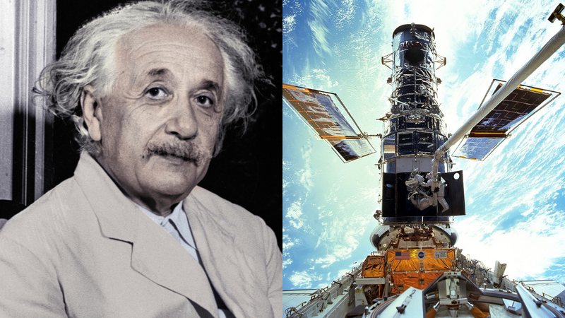 Imagens de Albert Einstein e do telescópio Hubble - Getty Images/ Domínio Público