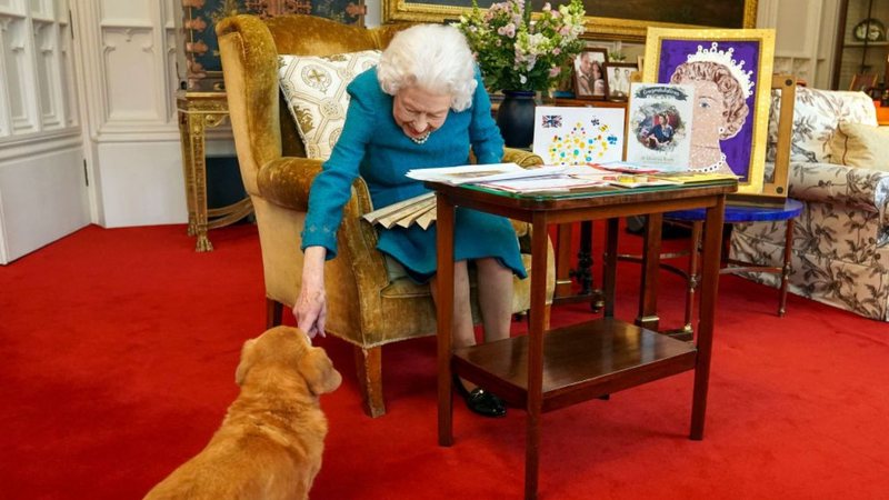 Rainha Elizabeth II e um de seus cachorros