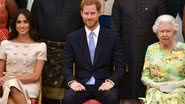 Harry ao lado de Meghan Markle e Elizabeth II - Getty Images