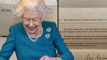 Rainha Elizabeth em montagem com a carta recebida - Getty Images e Divulgação/Redes Sociais