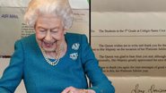 Rainha Elizabeth em montagem com a carta recebida - Getty Images e Divulgação/Redes Sociais