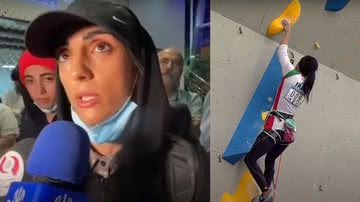 Montagem mostrando aparição pública da atleta, e sua escalada sem o hijab - Divulgação/ Youtube/ Guardian News