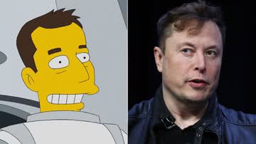 Elon Musk em Os Simpsons e na vida real - Divulgação e Getty Images