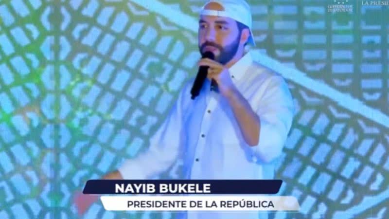 Presidente de El Salvador, Nayib Bukele, faz anúncio da "cidade Bitcoin" durante evento - Divulgação/Youtube/Secretaría de Prensa El Salvador