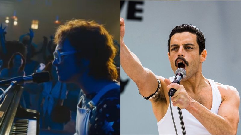 Cenas dos filmes ‘Rocketman' e ‘Bohemian Rhapsody’,