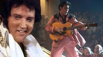 Elvis (esq.) e Austin Butler no filme (dir.) - Divulgação/Vídeo e Divulgação/Warner Bros