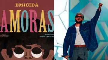 O rapper Emicida e a capa de seu livro infantil, "Amoras" - Divulgação/Cia. das Letras e Buda Mendes/Getty Images