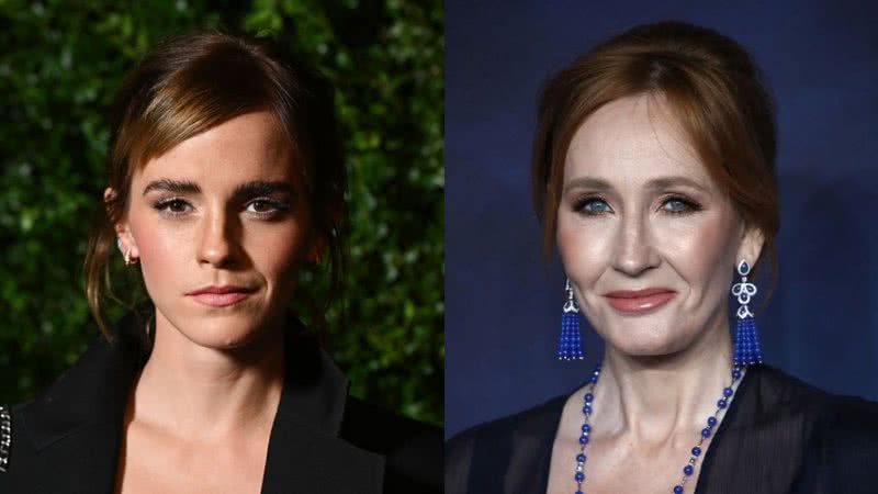 A atriz Emma Watson e a autora J.K. Rowling