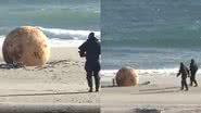Registros da esfera encontrada em praia do Japão - Reprodução/Vídeo/Redes Sociais