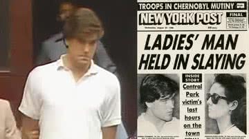 Montagem com Robert em condução policial ao lado de manchete sobre o crime - Divulgação / Vídeo / ABC News / New York Post