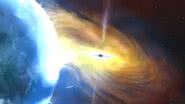 Ilustração artística representando um buraco negro engolindo uma nebulosa - Divulgação/ Autoria de John A. Paice