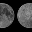 Comparação entre o lado visível (esq.) e oculto (dir.) da Lua