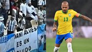 Faixa dos torcedores argentinos xingando Daniel Alves, e o jogador brasileiro, em colagem - Reprodução/vídeo/YouTube: canal uol / Gettyimages