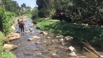 Trecho de vídeo das buscas por corpos ou desaparecidos vítimas de enchente repentina no rio Jukskei - Reprodução/Vídeo/Twitter: @ZimojaL