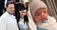 Elon Musk e Grimes (à esqu.) e o primeiro filho do casal com efeitos (à dir.) - Getty Images e Divulgação/Vídeo