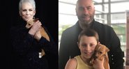 Fotografias de Jamie Lee Curtis (à esq) de John Travolta e seu filho (à dir) juntamente do filhote - Divulgação/ Instagram/ Arquivo Pessoal
