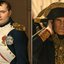 Montagem mostrando pintura de Napoleão Bonaparte e o personagem histórico sendo interpretado por Joaquin Phoenix no filme