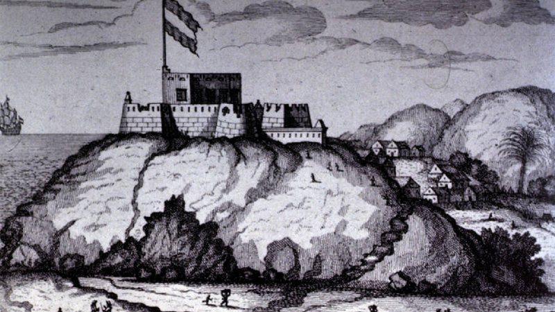 Representação do Fort Amsterdam, que foi construído em cima do Forte Kormantine - Domínio Público