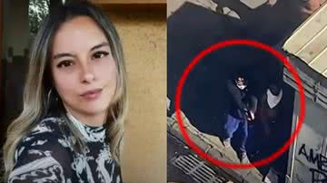 Montagem mostrando foto de jornalista ferida à esquerda, e imagem de câmera de segurança com homem que a alvejou à direita - Divulgação/Arquivo Pessoal/ Youtube/ CHV Noticias