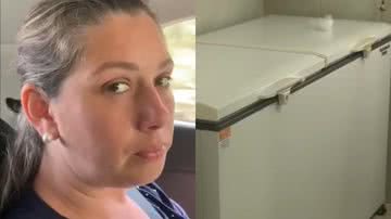 Claudia Tavares Hoeckler e o freezer em que escondeu o corpo do marido - Reprodução/Vídeo/YouTube