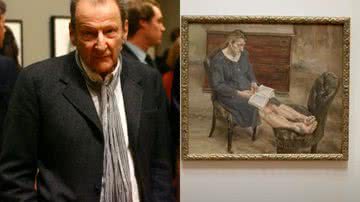 À esquerda imagem do pintor Lucian Freud e à direita imagem do retrato "Ib Reading" - Getty Images e Reprodução / Vídeo