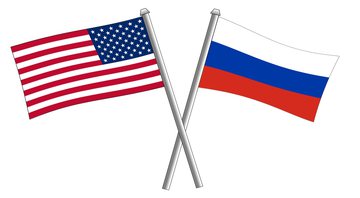 Reprodução das bandeiras dos Estados Unidos e da Rússia - Pixabay