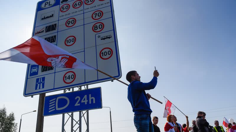 Marcha de solidariedade para a Bielorrússia que termina na passagem da fronteira polonesa-bielorrussa em 2020 - Getty Images