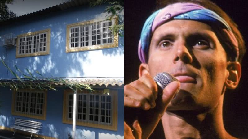 Imagem da casa que abrigou a Sociedade Viva Cazuza, ao lado de uma fotografia do cantor carioca - Google Maps / Divulgação