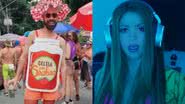 À esquerda, foto de fantasia de 'geleia da Shakira' e, à direita, SHakira em novo videoclipe - Reprodução / Vídeo / Youtube