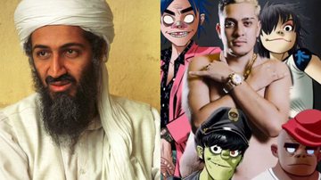 Á esquerda o terrorista Bin Laden e à direita o cantor MC Bin Laden junto dos membros de Gorillaz - Getty Images e Reprodução / Twitter