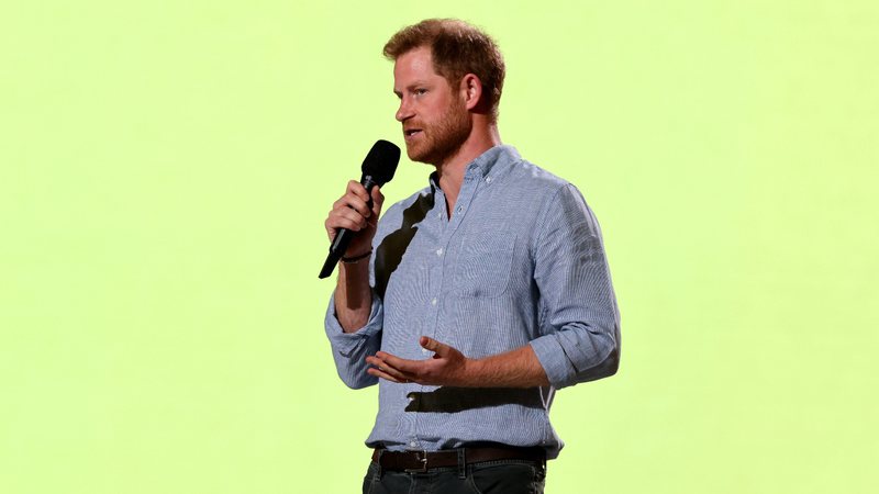 Harry discursando durante o Vax Live - Getty Images