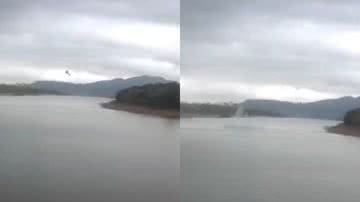 Imagens de vídeo que registra queda de helicóptero em lago de Minas Gerais - Reprodução/Corpo de Bombeiros
