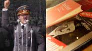 Boneco de Adolf Hitler e capa do livro Mein Kampf - Divulgação e Getty Images