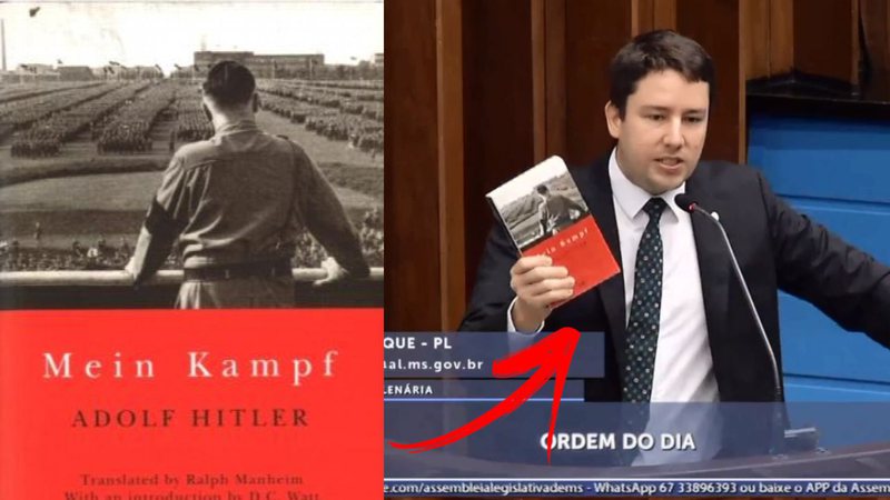 Parlamentar mostra capa de Mein Kampf, de Adolf Hitler - Divulgação / ALEMS