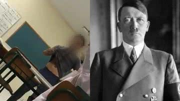 O professor (à esqu.) e Adolf Hitler (à dir.) - Reprodução/Vídeo e Domínio Público