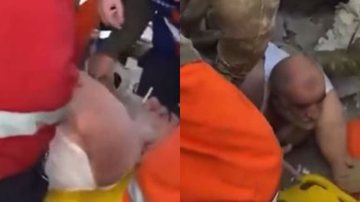 Homem com cigarro em sua boca durante resgate de terremoto - Reprodução / Vídeo