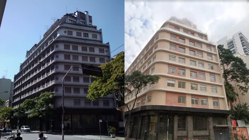 O antes e depois do edifício que já foi o Lord Palace - Divulgação/Monica Kaneko e Reprodução/Google Street View