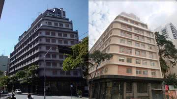 O antes e depois do edifício que já foi o Lord Palace - Divulgação/Monica Kaneko e Reprodução/Google Street View