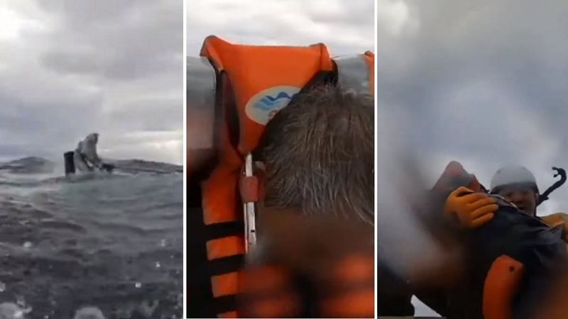 Idoso sendo resgatado do alto mar - Divulgação/YouTube/The Hot News