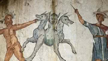Pintura de Cérbero no interior da caverna - Reprodução / Soprintendenza Archeologia, Belle Arti e Paesaggio per l'Area Metropolitana di Napoli