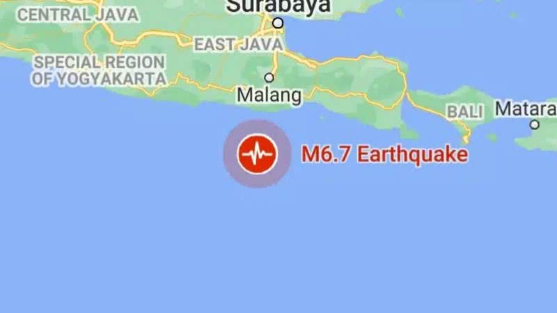 Mapa registra epicentro do terremoto - Divulgação / Google