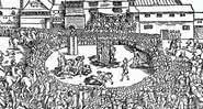 Ilustração de uma execução de mulher em 1546 - Divulgação/Robert Crowley/Domínio público