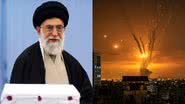 Líder supremo do Irã, o aiatolá Ali Khamenei, e imagem de bombardeio em Gaza - Getty Images