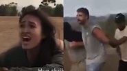 Noa Argamani e Avinatan Or, respectivamente, em imagens de vídeo de sequestro em meio a festival de música, em Israel - Reprodução/Vídeo/YouTube/@dagbladet