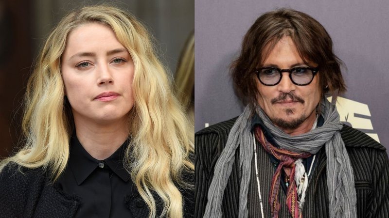 Montagem mostrando Amber Heard (à esquerda) e Johnny Depp (à direita)