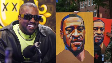 Kanye West (à esqu.) e homenagem a George Floyd (à dir.) - Reprodução/Vídeo/Youtube e Getty Images