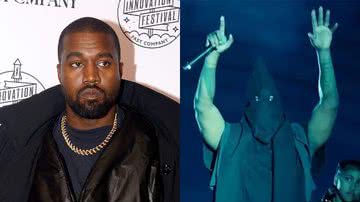 Kanye West com os trajes similares aos da Ku Klux Klan - Getty Images e Reprodução/X/@MrsBarnesII